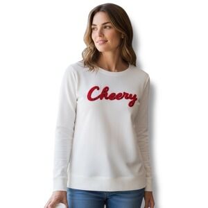 Lilly Pulitzer Rami Sweatshirt Womens XXS Cream Cheery Embellished‎